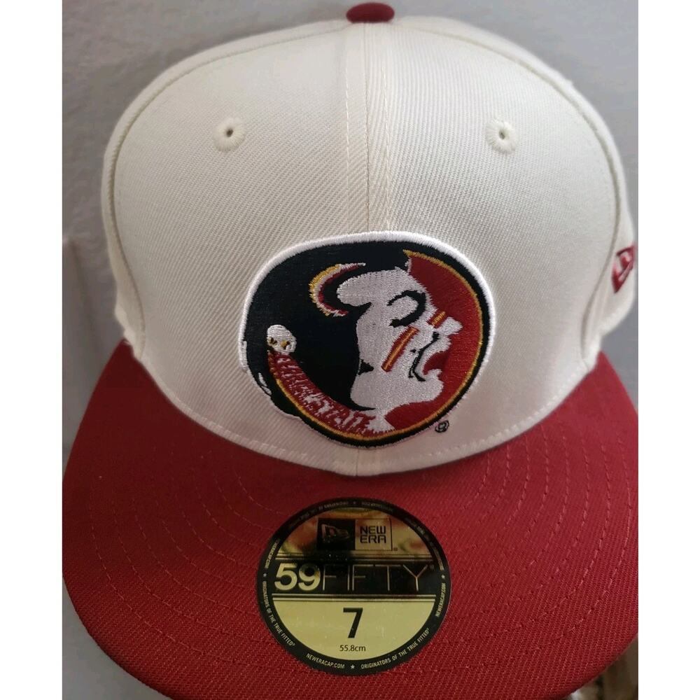 Florida State Seminoles Logo Hat Sz 7 59FIFTY Fitted Cap New Era NCAA White/Red